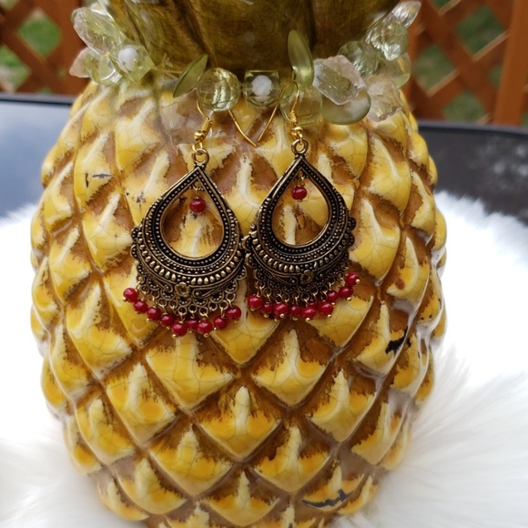SOLD! | RED Bohemian Beaded Earrings - Picture 4 of 6